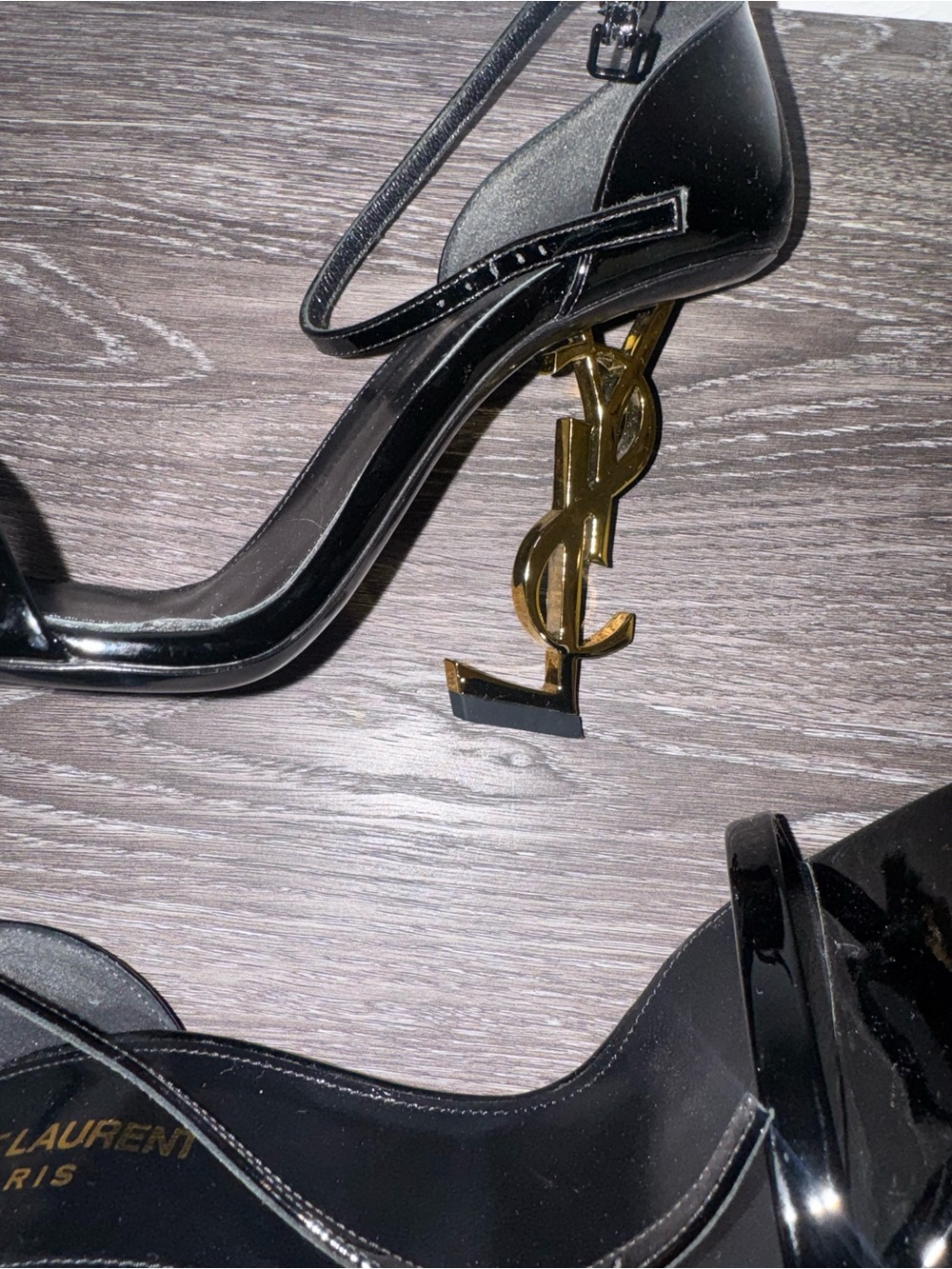 AUTHENTIC YSL Black Patent / Gold Logo Heel - Picture 7 of 10